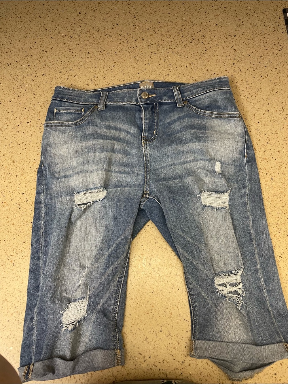 New York & Company Distressed Light Blue Denim Bermudas